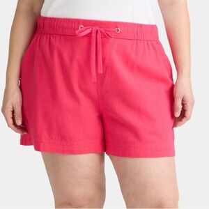 NWT Terra & Sky Women Pull-On Linen Blend Shorts Plus Size 3X 4X Raspberry Stone